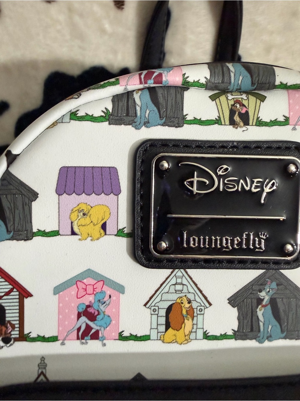 Loungefly White Disney Dogs Print Mini Backpack with Colorful Doghouses